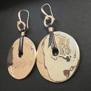 RLM Robert Lee Morris Gold-Tone Disc Drop Earrings with black Leather accents